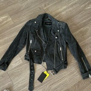 Brand new Marc New York Andrew Marc leather motorcycle jacket in grey